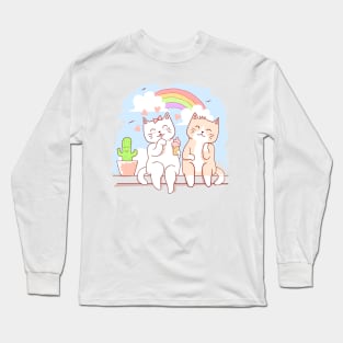 Cats eating ice cream Long Sleeve T-Shirt